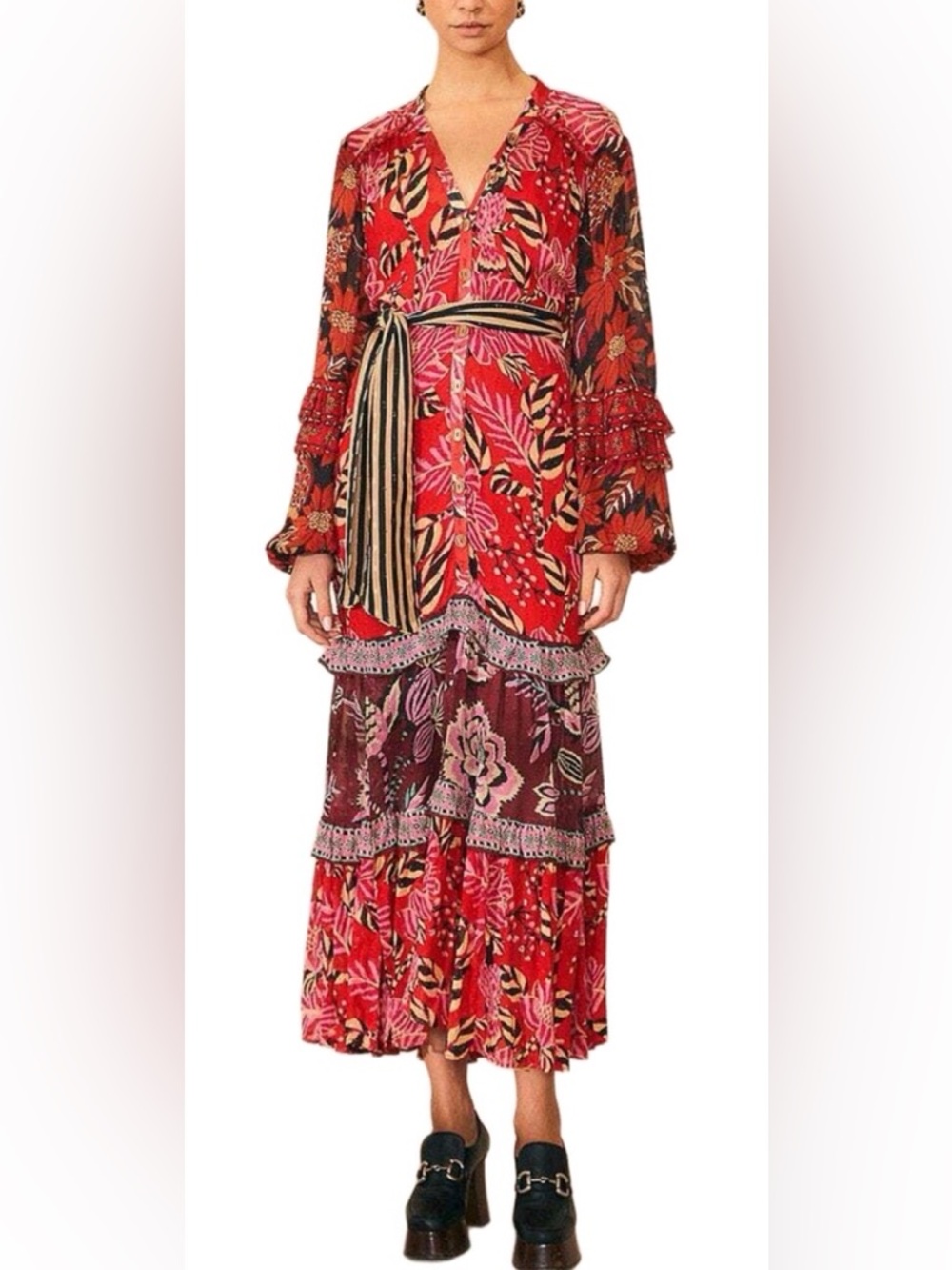 FARM Rio Mixed Floral Prints Long Sleeve Maxi Dress - Picture 3 of 4